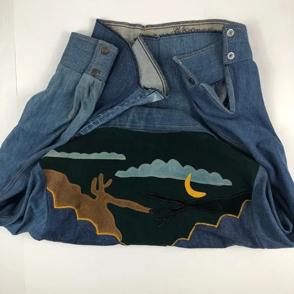 Antonio Giuseppe Vintage 1976 One-of-A-Kind Denim & Leather Suit Hippie Rare - Picture 4 of 17